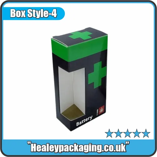 Printed battery retail display box with clear window panel
