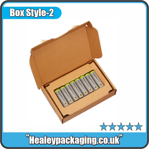 Kraft mailer box with protective insert holding multiple AA batteries securely