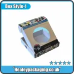 Custom printed die-cut packaging with square window and floral design