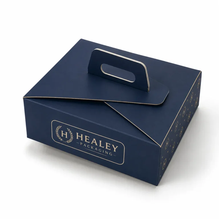 Custom Chinese takeaway box with fold-over lid and carry handle