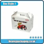 White custom toy packaging box with cartoon car design and handle