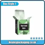Custom printed tuck end cardboard box with green geometric design and space for branding