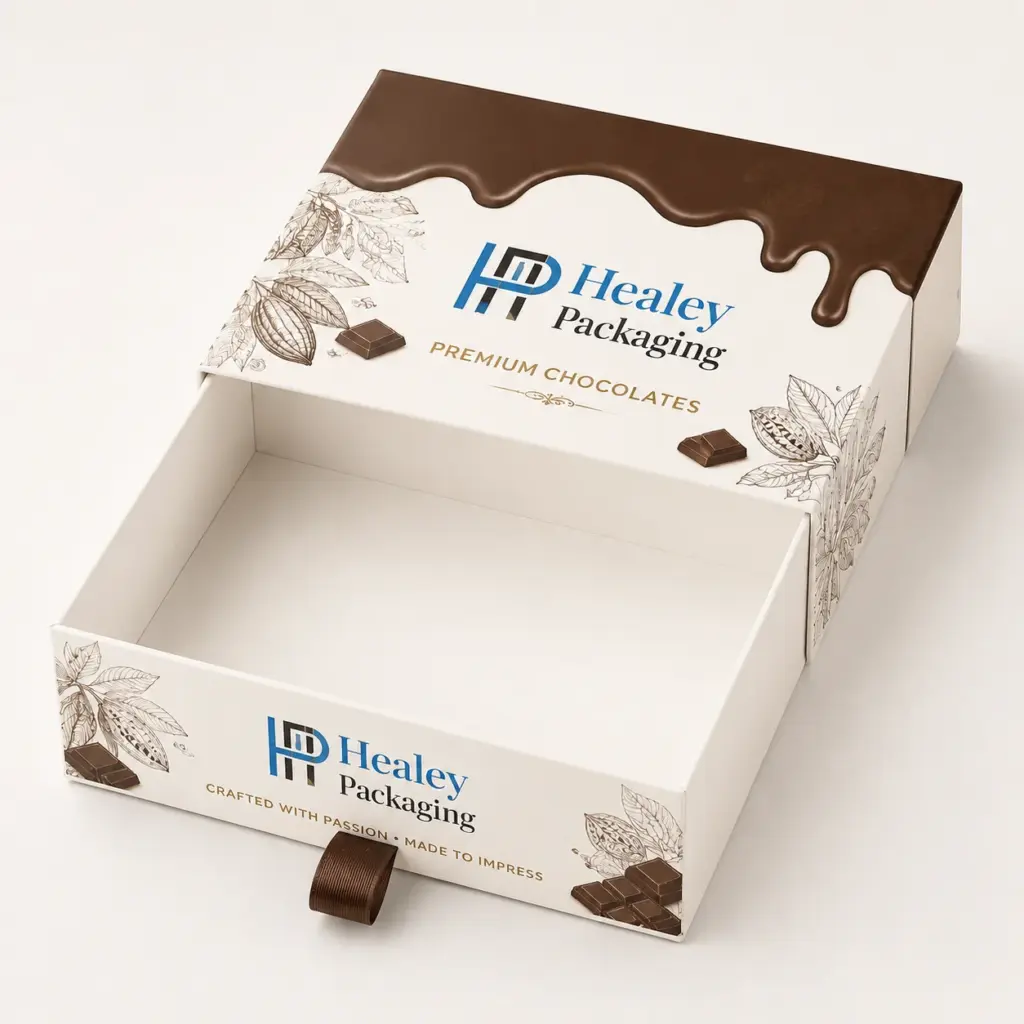 Luxury chocolate drawer box with ribbon pull for premium gifting