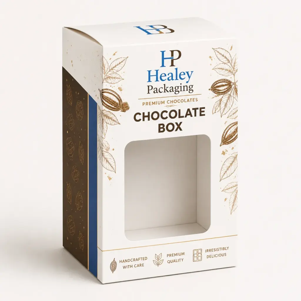 Custom chocolate window box for retail confectionery packaging