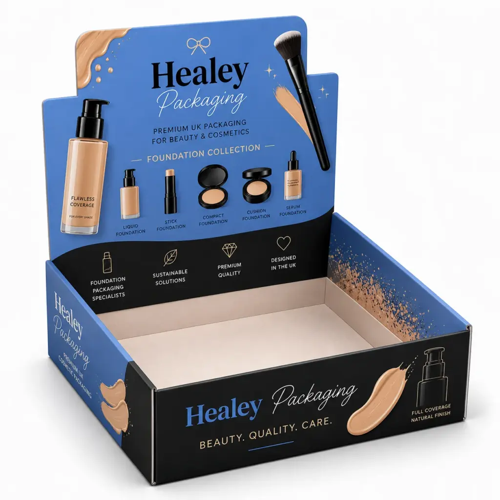 Counter display foundation packaging for cosmetic products