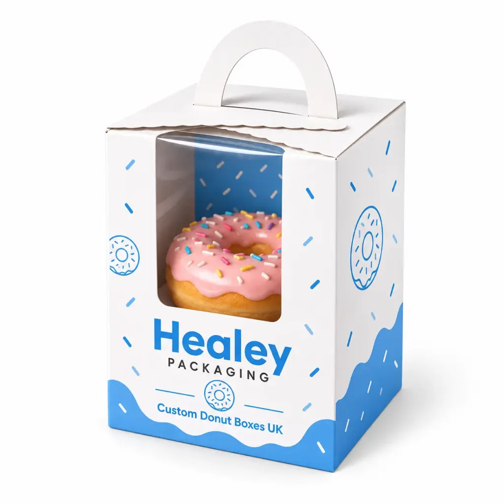 Donut gable box with window and handle for takeaway packaging