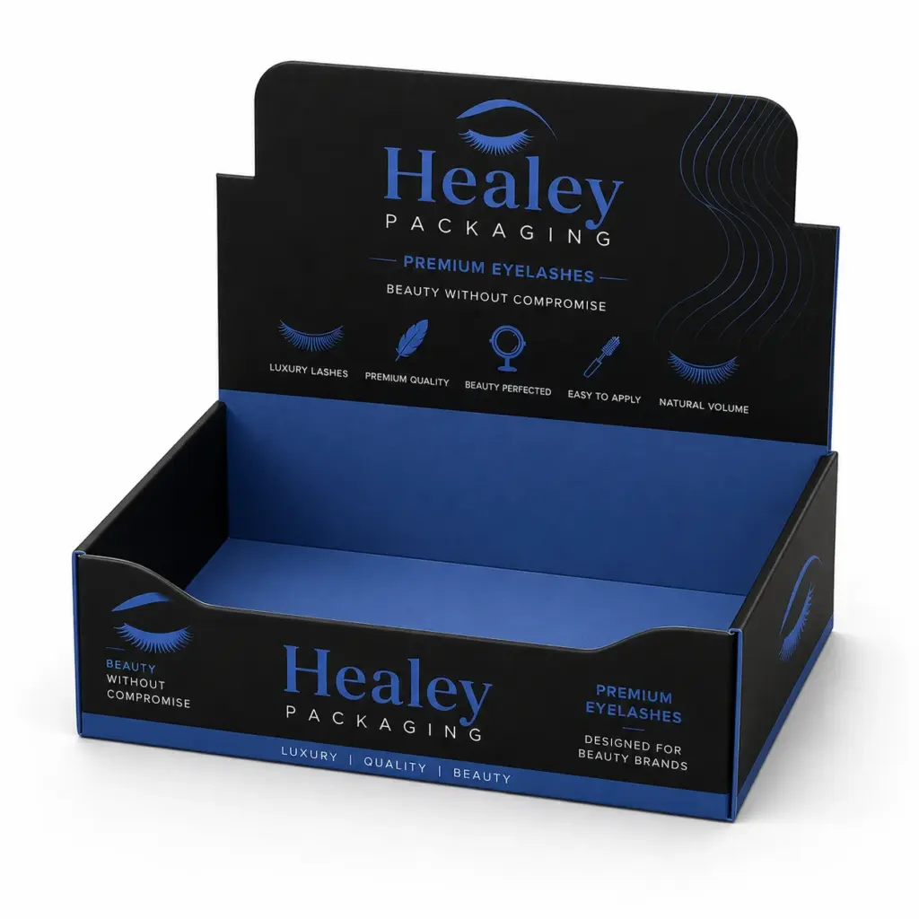 Custom eyelash display box for retail cosmetic presentation