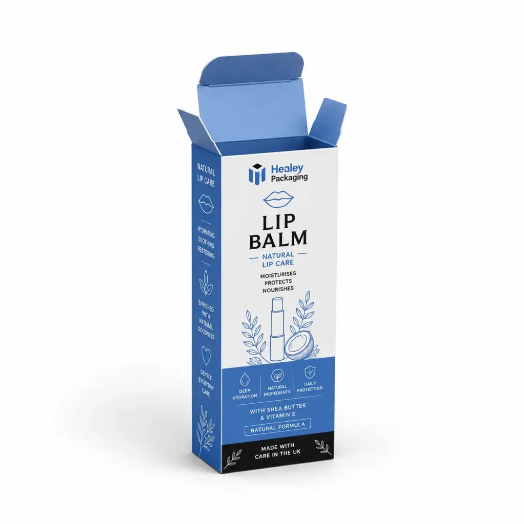 Custom folding carton for individual lip balm packaging