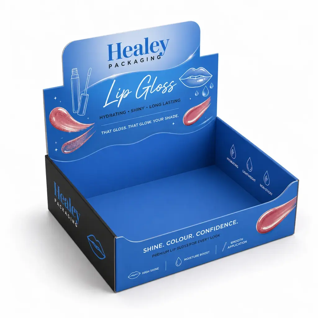Counter display box for retail lip gloss products