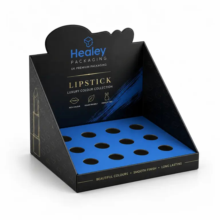 Counter display box for lipstick packaging with branded presentation