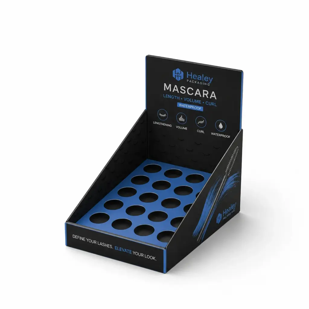 Counter display box with insert for mascara products