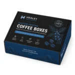 Custom printed coffee mailer box with premium black and blue branding