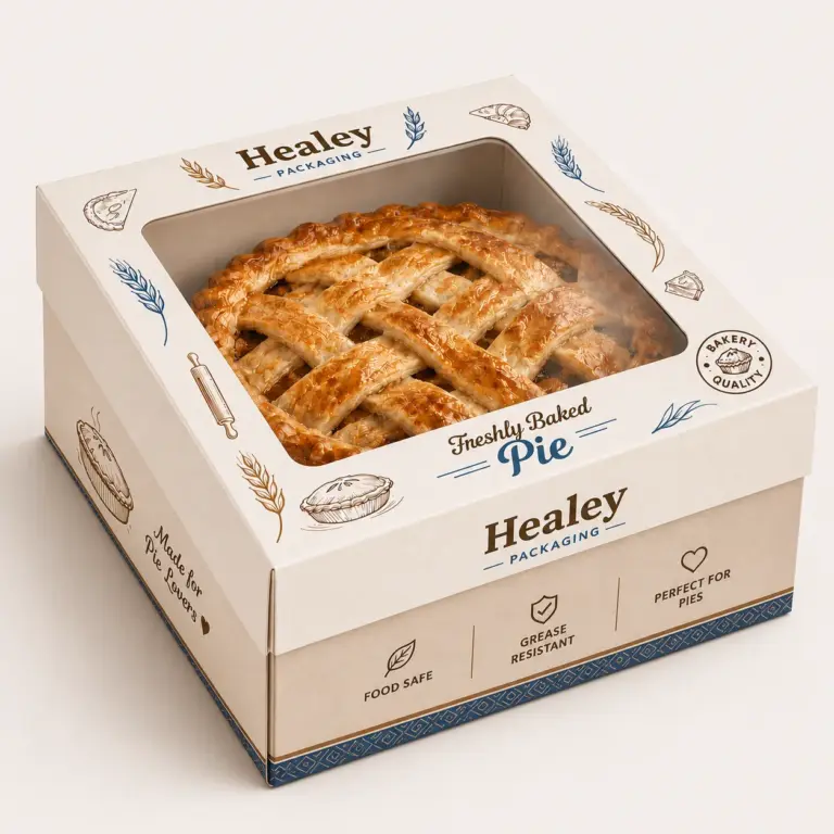 Printed pie box with window for clear product presentation