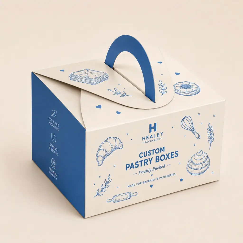Premium pastry carry box with integrated handle for bakery takeaway