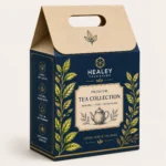 Custom tea packaging box with integrated carry handle and printed branding