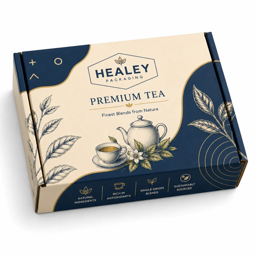 Custom printed tea mailer box with premium botanical design