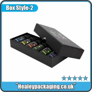 Custom printed rigid box for e-liquid bottles, premium black packaging with secure fit design