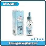 Custom printed e-liquid packaging box with vintage-style artwork and matching dropper bottle