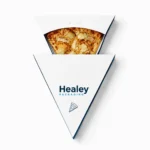 Triangular pizza slice packaging box with pizza visible inside