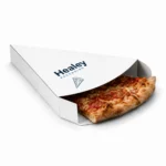 Custom pizza slice takeaway box with front opening and printed branding