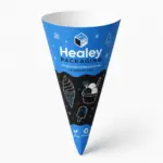 Custom printed ice cream cone packaging in blue and black