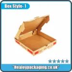 Open kraft pizza box with blank surface, ideal for takeaway or custom branding.