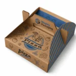 Open custom kraft pizza box with printed branding for takeaway food