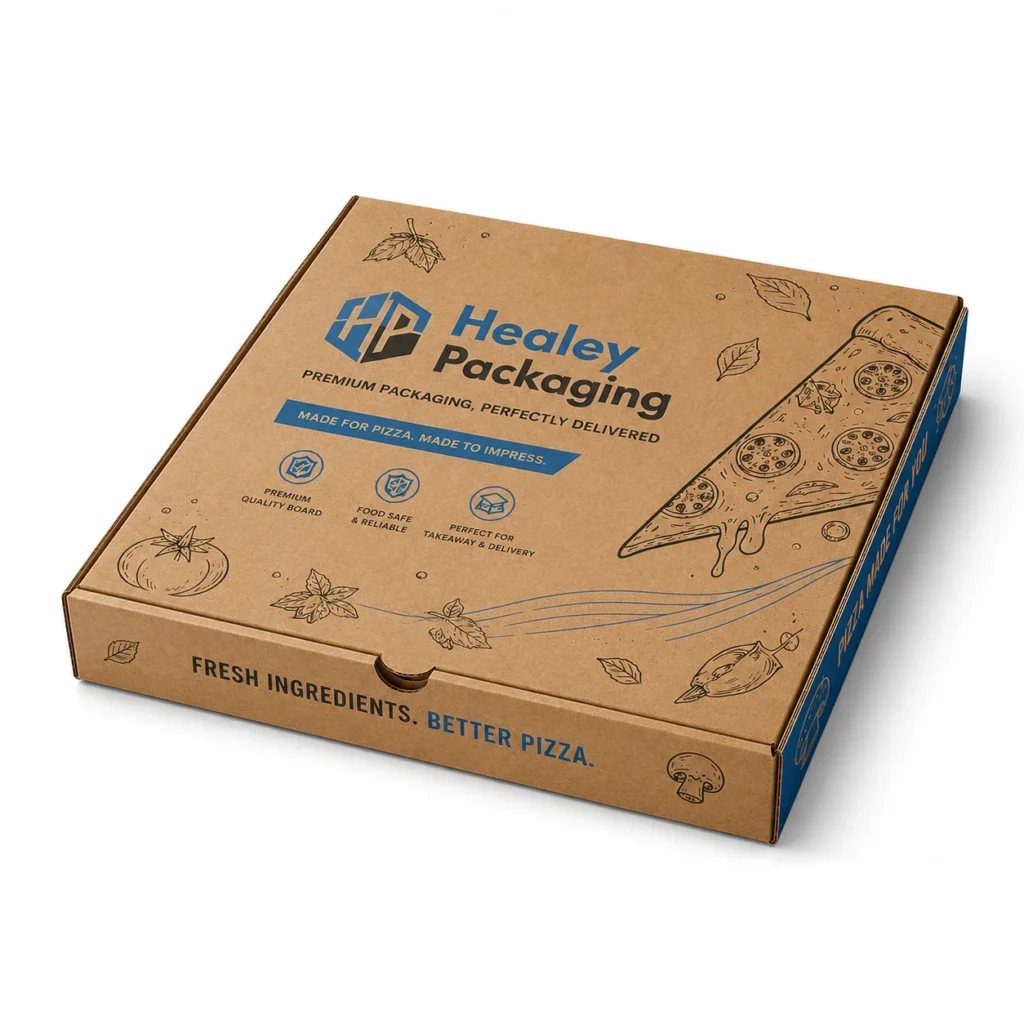 Custom printed square kraft pizza box for takeaway and pizza delivery