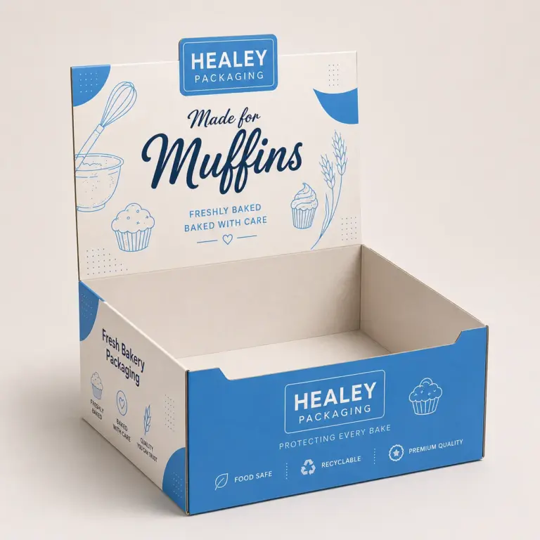 Custom muffin display box for bakery counters and retail presentation