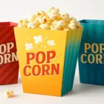 Colourful branded popcorn boxes arranged together, showcasing bold packaging designs perfect for marketing and cinema snacks.