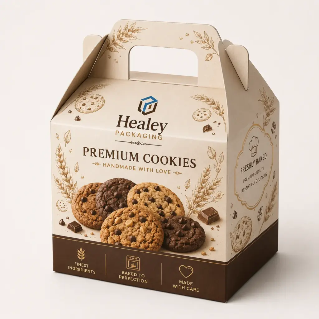 Premium cookie gable box with handle for bakery packaging