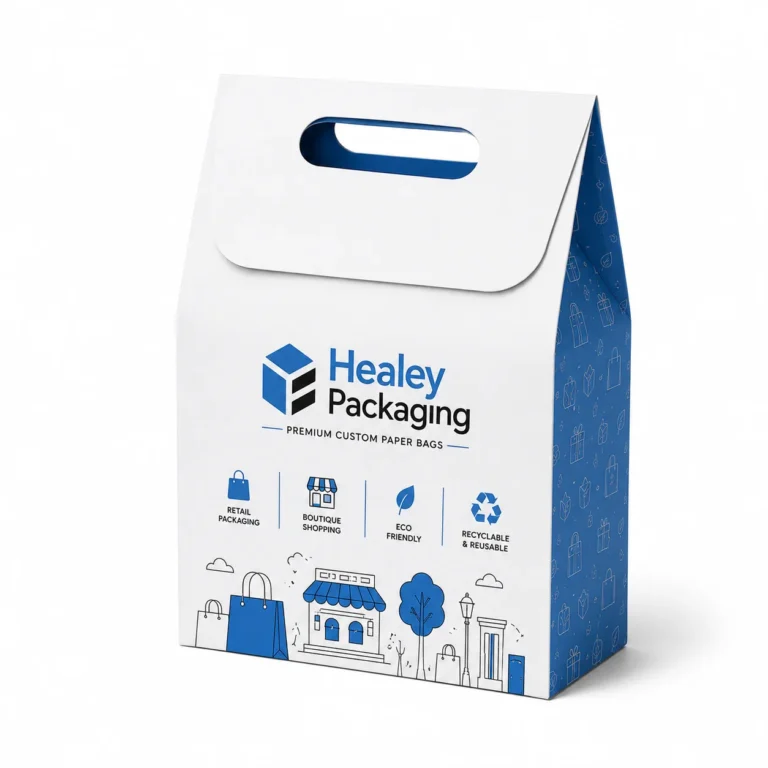 Custom paper bag with die-cut handle for retail packaging