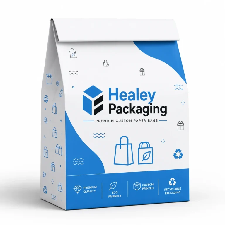 Custom fold-over paper bag with branded printed design