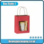 Custom paper gift bag with clear window and rope handles