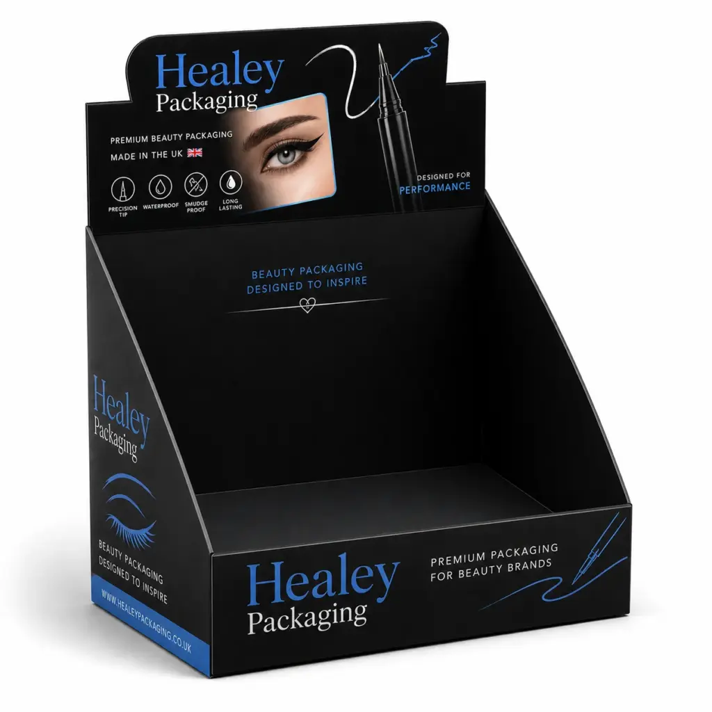 Custom eyeliner display box for retail cosmetic product presentation