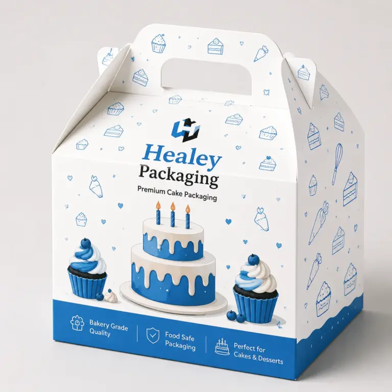 Printed cake carrier box with handle for cakes and desserts