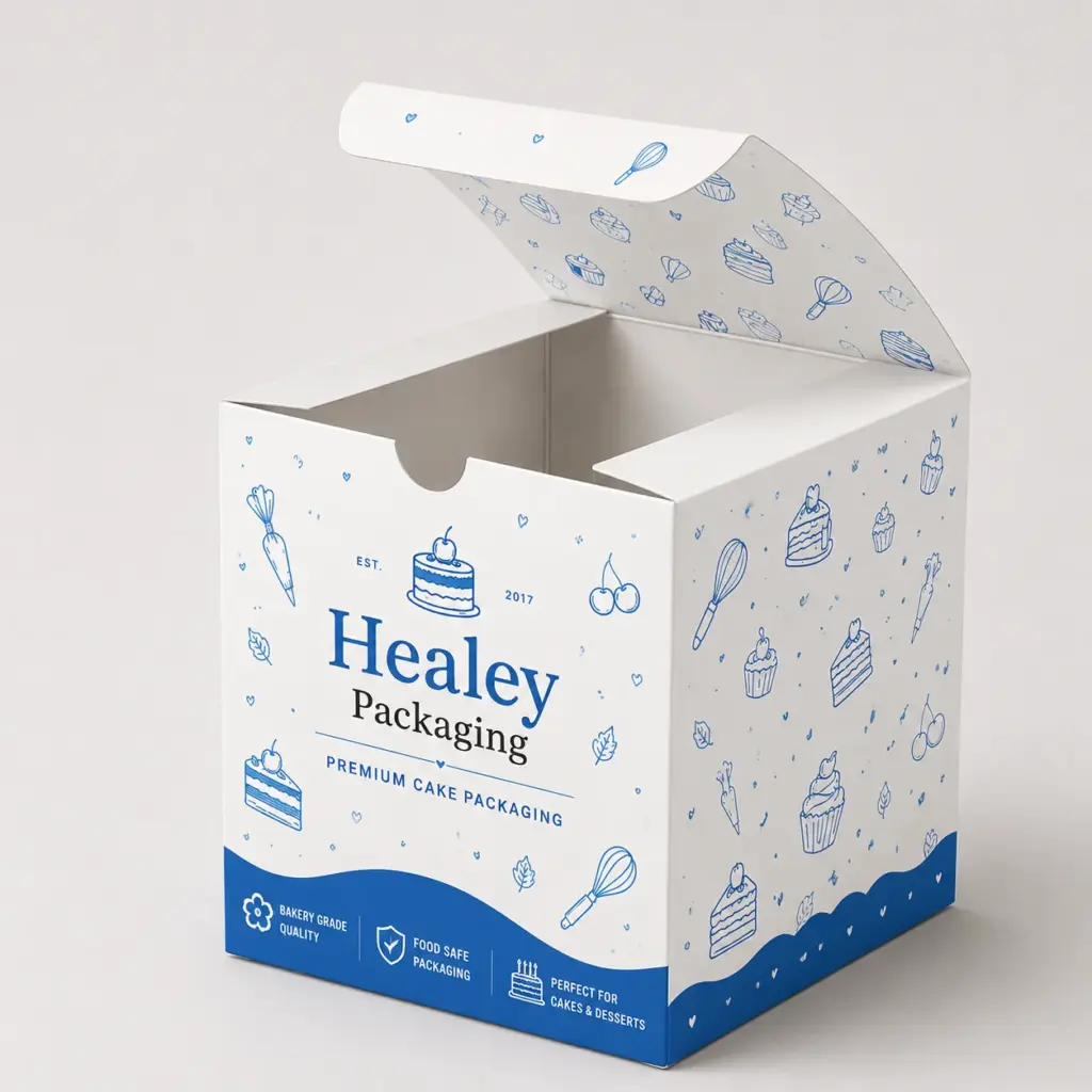 Custom cube cake box with tuck-top lid for bakery packaging