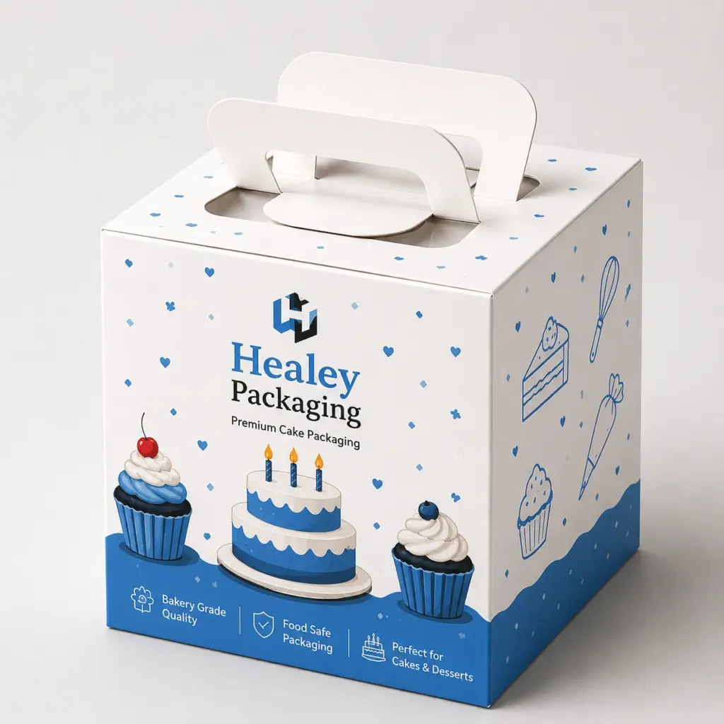 Custom gable cake box with carry handle for bakery packaging