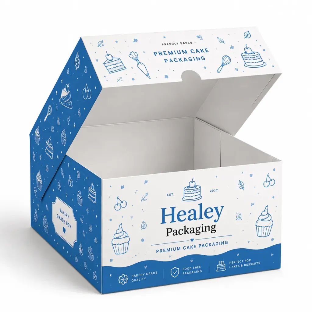 Printed cake mailer box for safe bakery delivery and storage