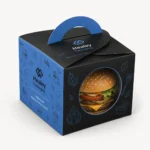 Printed burger box with carry handle and circular display window