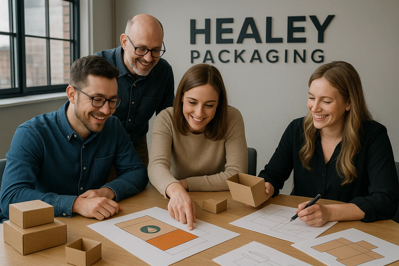 Healey Packaging team working on custom box design