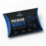 Black and blue pillow-shaped burger packaging box