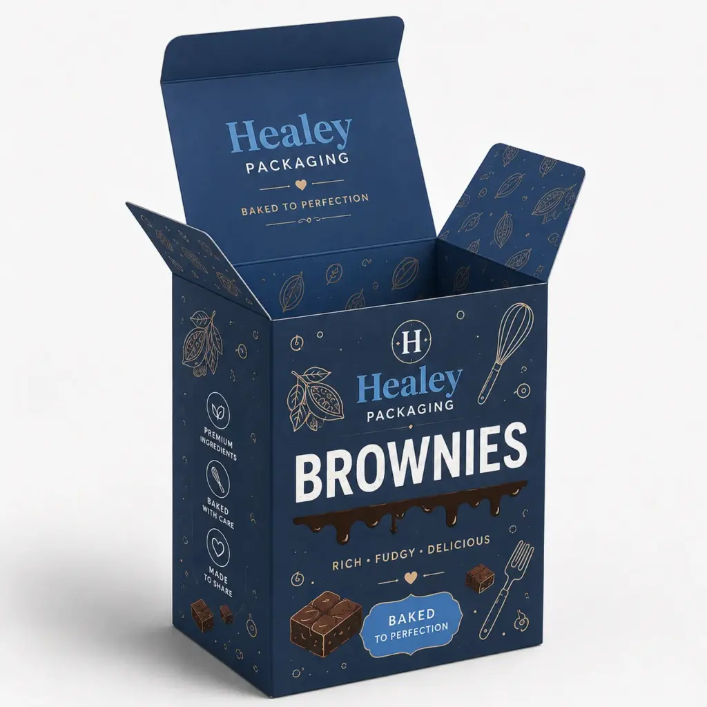 Tall brownie packaging box with premium artwork
