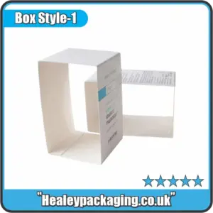 White cardboard sleeve packaging used for retail product branding.