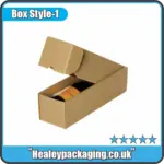 Brown corrugated 100ml bottle box with tuck top lid for secure storage