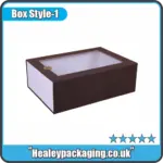 Rigid display box with a clear window lid, used for stylish and protective product packaging
