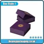 Luxury purple rigid gift box with gold-foil logo and detachable lid design