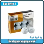 Titleist Pro V1 branded golf ball packaging box with a transparent window showing multiple balls