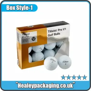 Titleist Pro V1 branded golf ball packaging box with a transparent window showing multiple balls