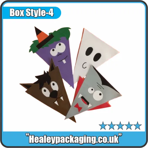 Fun Halloween cone treat boxes shaped like monsters and ghosts, perfect for children’s party favours.